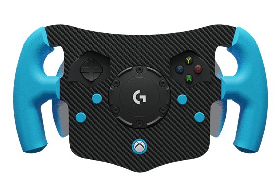 Mando de videojuegos azul y negro avanzado.