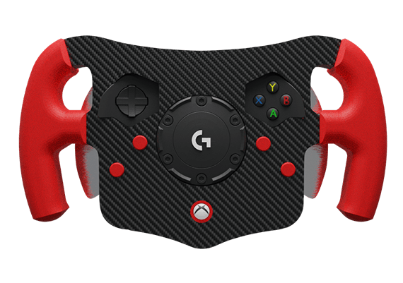 Mando de videojuego con empuñaduras rojas