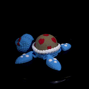 Tortuga de ganchillo girando sobre fondo negro